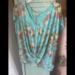 Bobbie Brooks 3x aqua floral with crochet top NWT